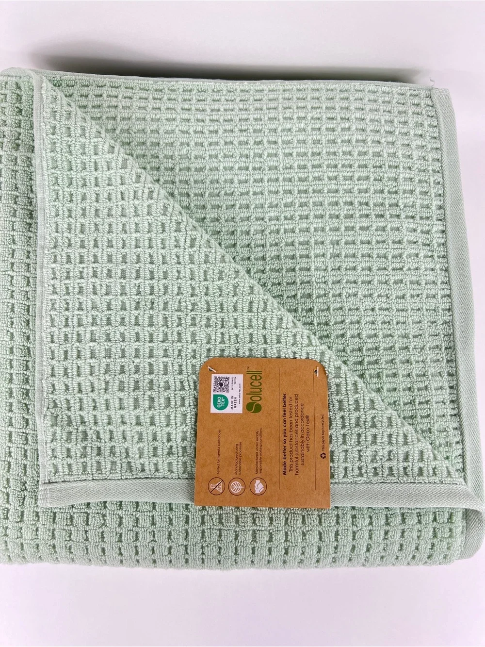Ecoexistence Bath Towels Mint Green Waffle Weave Soft Cotton Oversized 2 Pc NEW